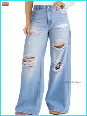 Women Baggy Ripped Jeans Destroyed Wide Leg Retro Denim Pants